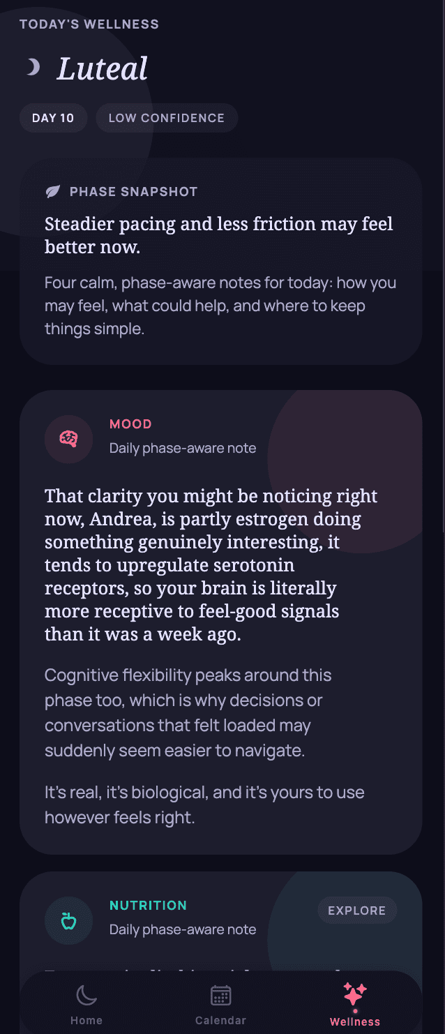 Luna app screenshot on the wellness screen