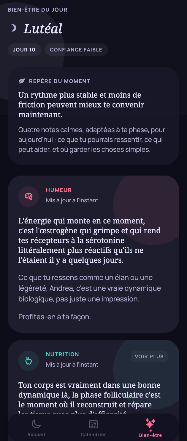 Capture d'ecran de l'application Luna sur l'ecran bien-etre